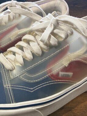 Vans Mens 9 Womens 10.5 Shoes Slip-Skool Clear True Navy Red